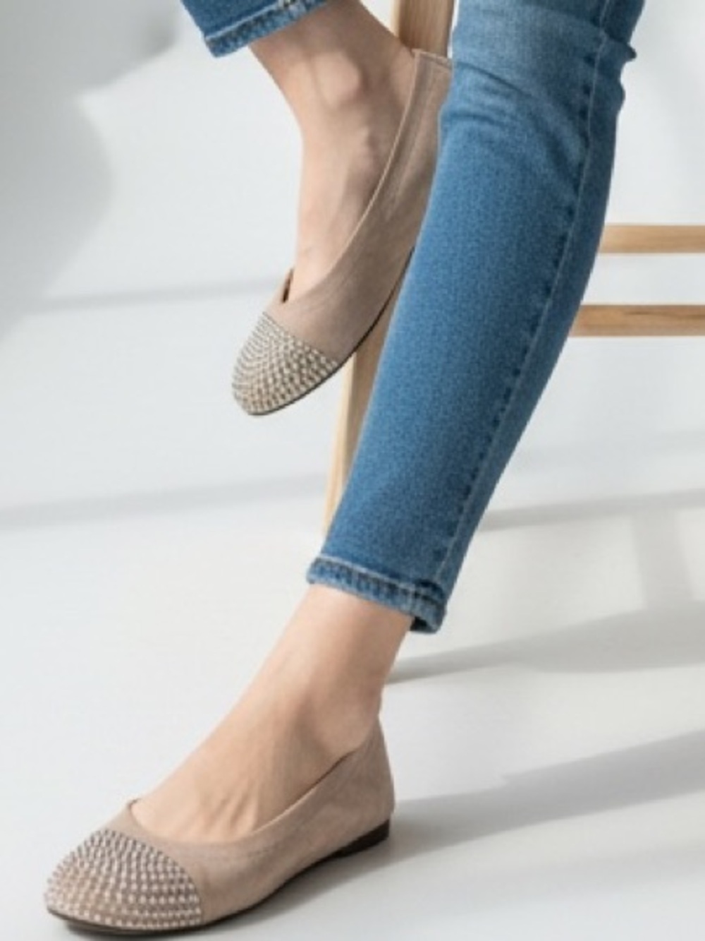 Attilio Giusti Leombruni Taupe Studded Leathet Toe Ballet Flats